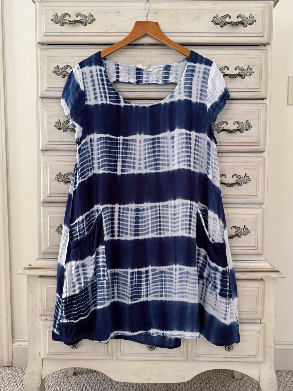 Vici Boho Blue Tie Dye Beach Pocketed Dress